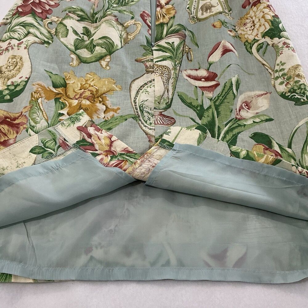 Virgo Chinoiserie Linen Sheath Dress Sz. 10P Beaded Grand Millennial 90’s Floral - Picture 10 of 16